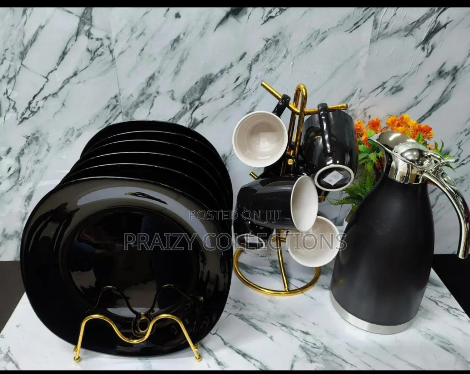 All Black 13 Pc Combo (Flask, 11" Square Dinner Plate Mugs)