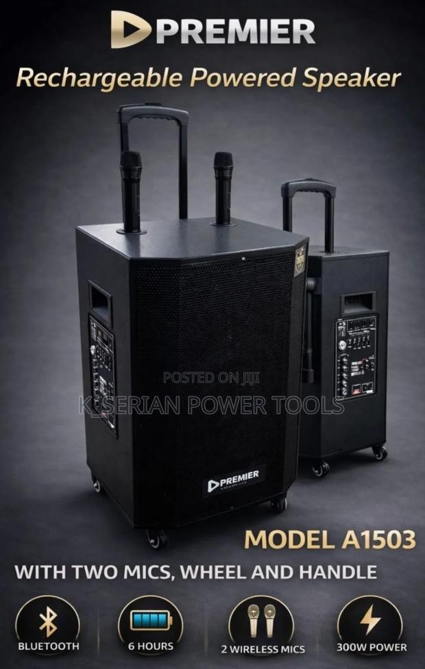 Rechargeable Powerful Speaker With Wheels and 2 Microphone/Speaker