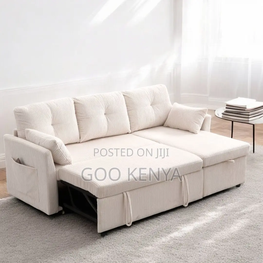 Sofa Bed; Space-Saving Fabric Sofa Bed With Easy Pull-Out Extension