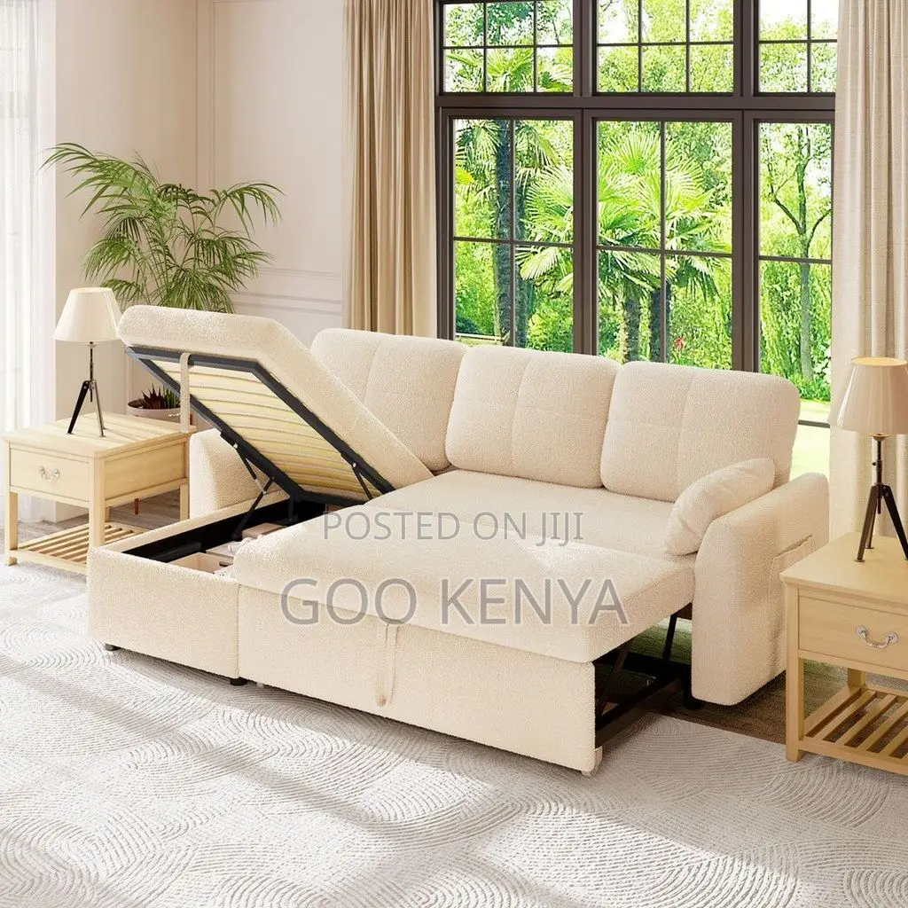 Sofa Bed; Space-Saving Fabric Sofa Bed With Easy Pull-Out Extension