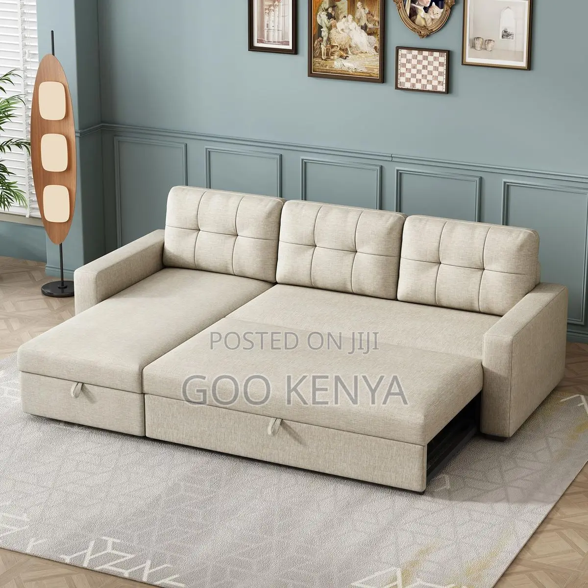 Sofa Bed; Space-Saving Fabric Sofa Bed With Easy Pull-Out Extension