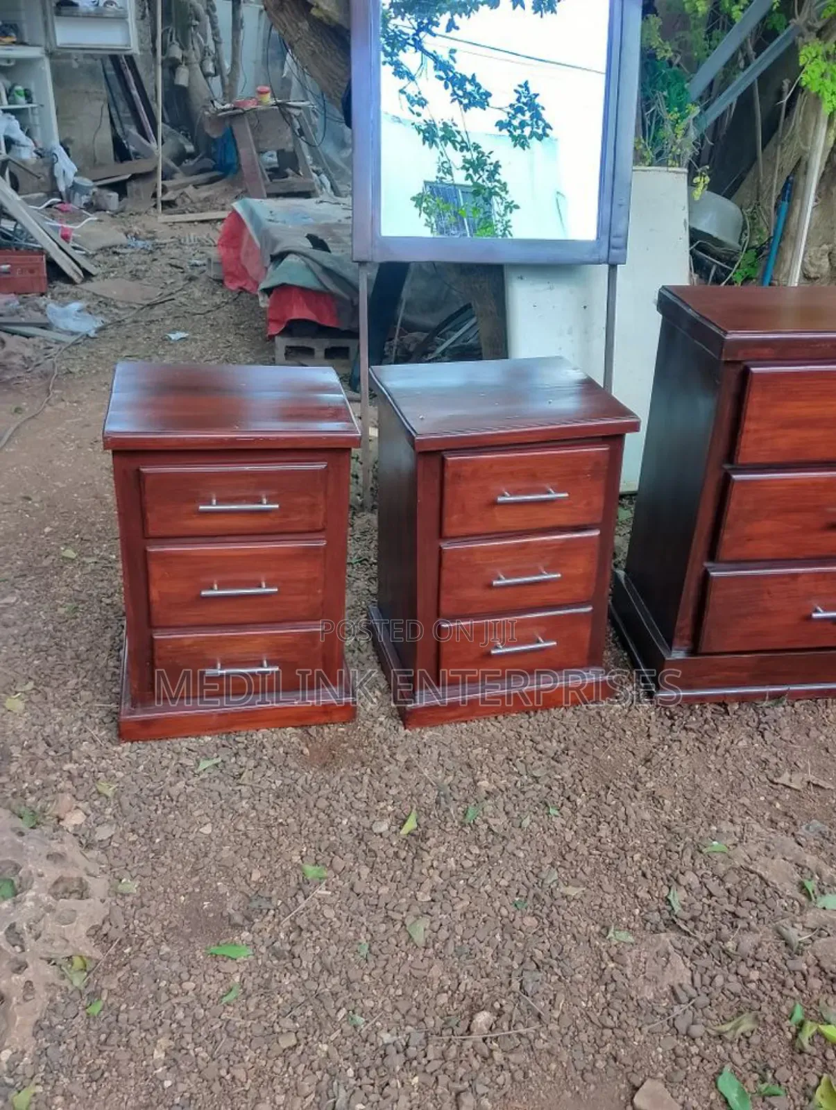 Mahogany Walnut 3-Drawer Bedside Tables