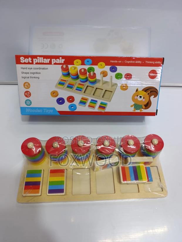 Wooden Montessori Color Matching Pillar Pair Set
