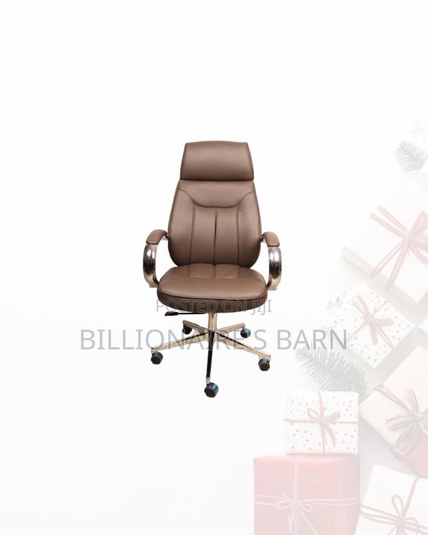 Brown Executive Leather Office Chair High Back Chrome Base Ergonomic - thumbnail 2