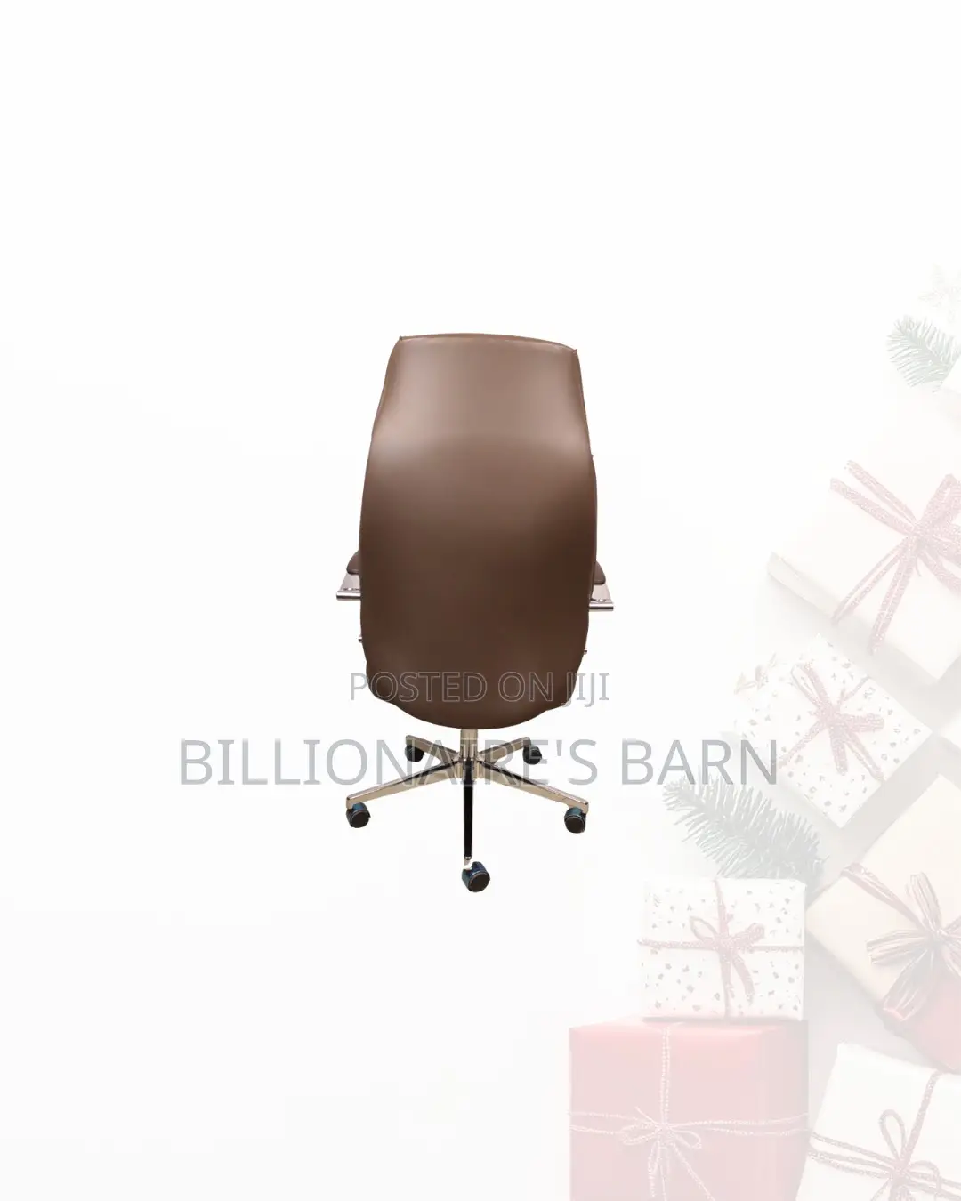 Brown Executive Leather Office Chair High Back Chrome Base Ergonomic