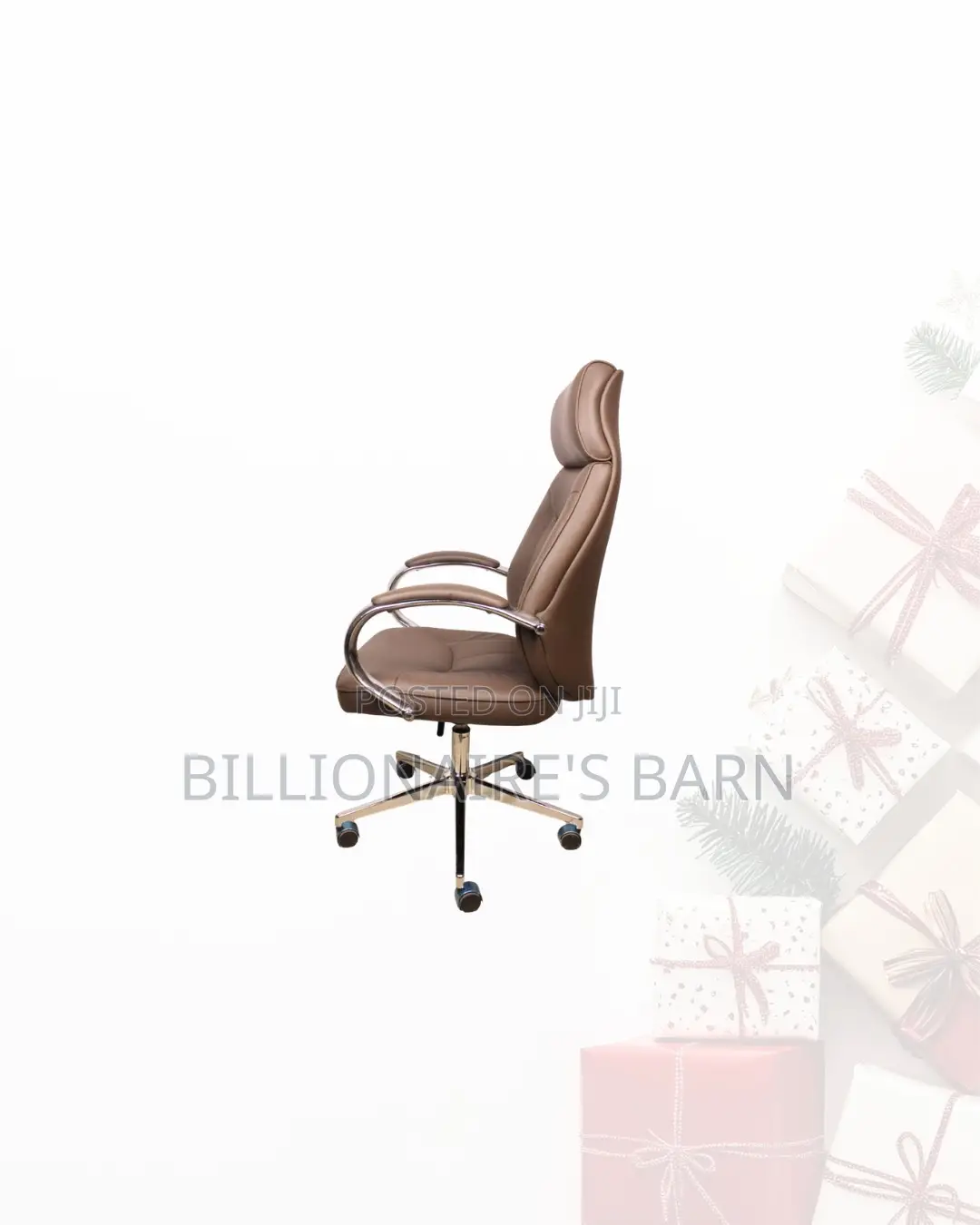 Brown Executive Leather Office Chair High Back Chrome Base Ergonomic
