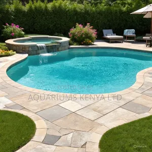 Tear Drop Shape Swimming Pool With Overflow Waterfall Construction