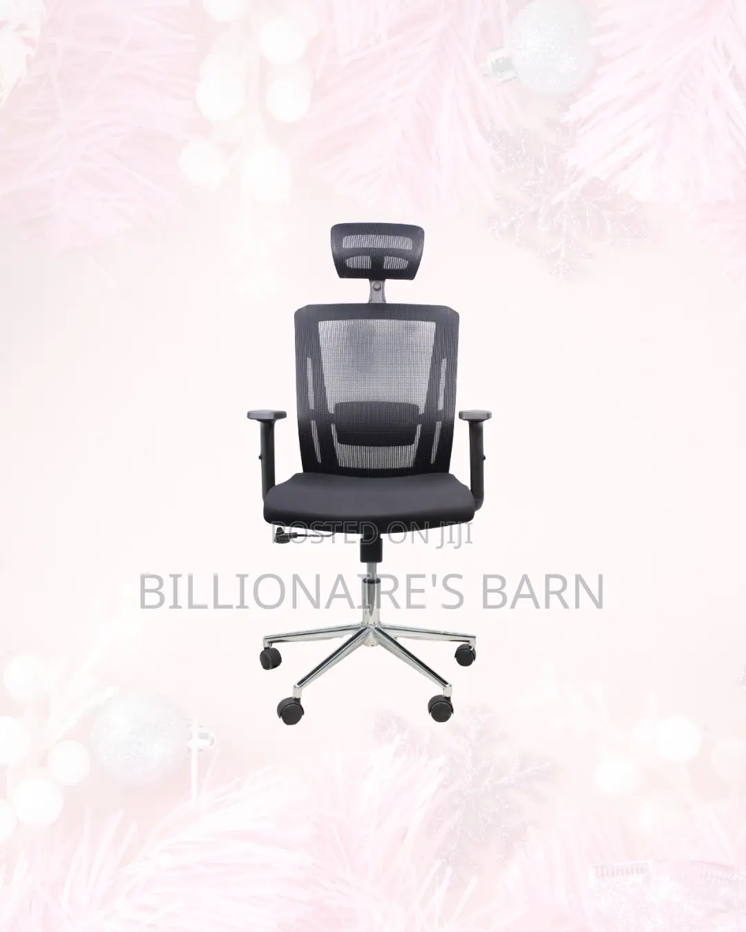 Black Mesh Office Chair Ergonomic Headrest With Chrome Base Support