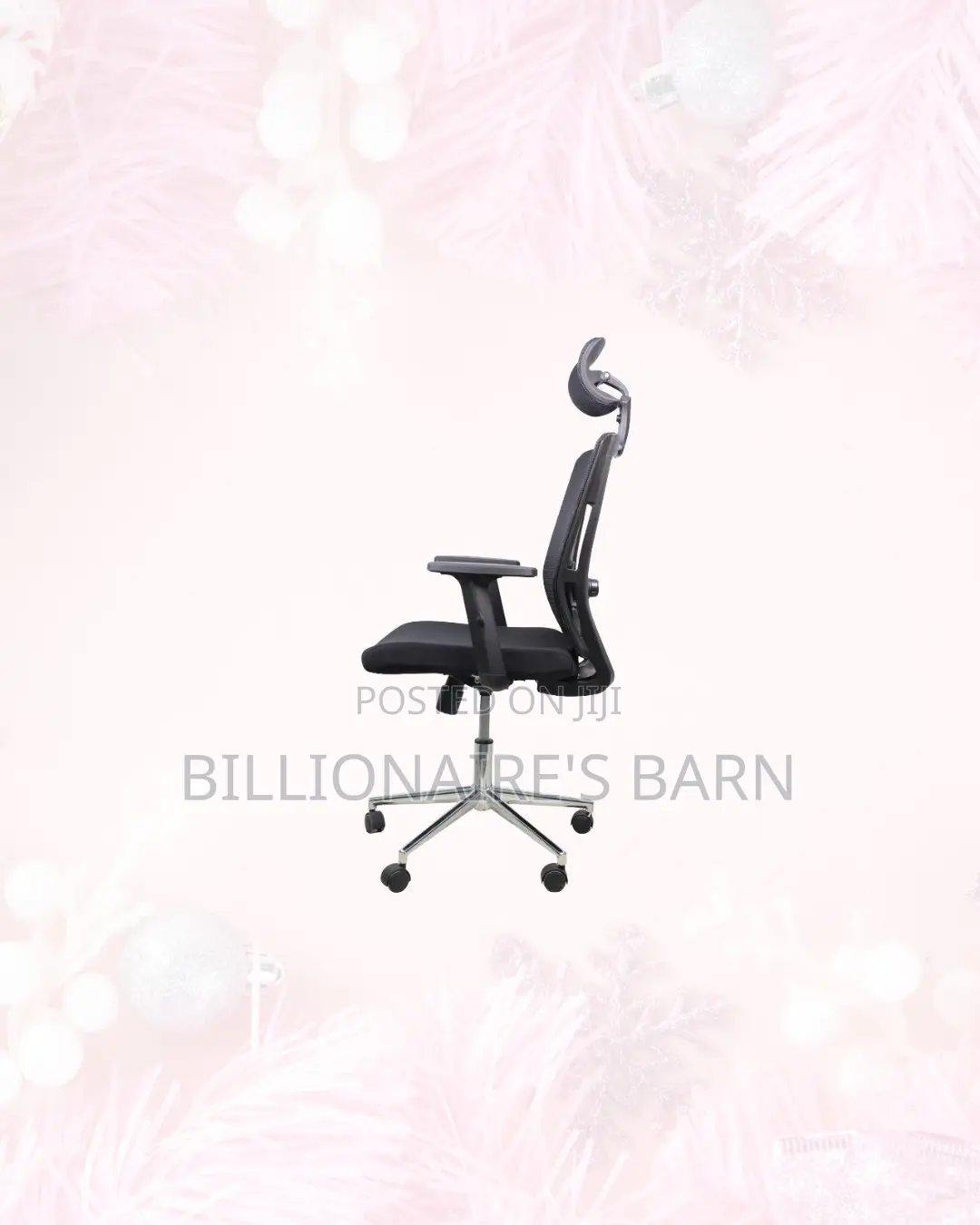 Black Mesh Office Chair Ergonomic Headrest With Chrome Base Support