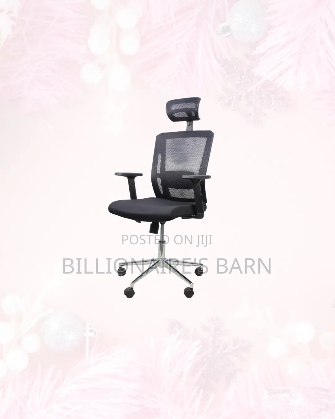 Black Mesh Office Chair Ergonomic Headrest With Chrome Base Support