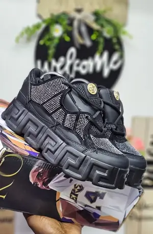 Unisex Black and Glitters Versace Sneakers Restocked Size 40 to 45