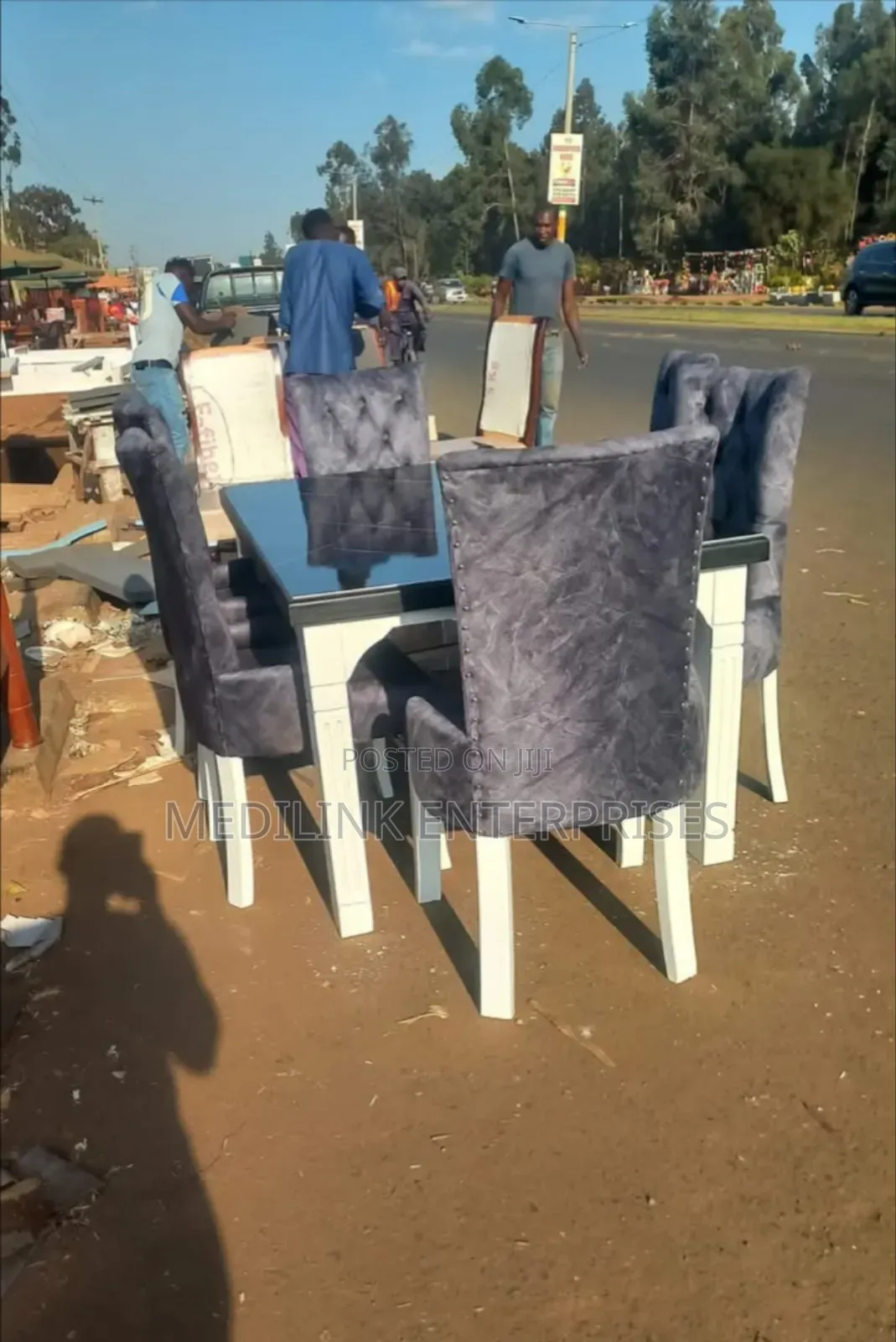 Grey Upholstered 5-Seater Dinning Table Set