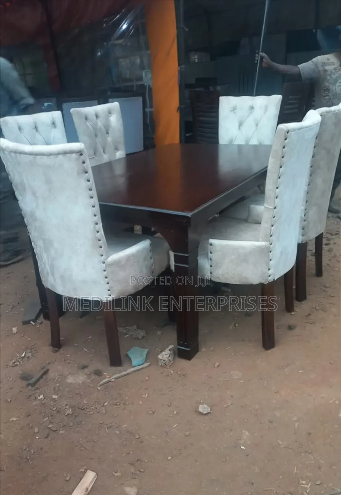 6-Seater Calgary Black Upholstered Dining Table Set