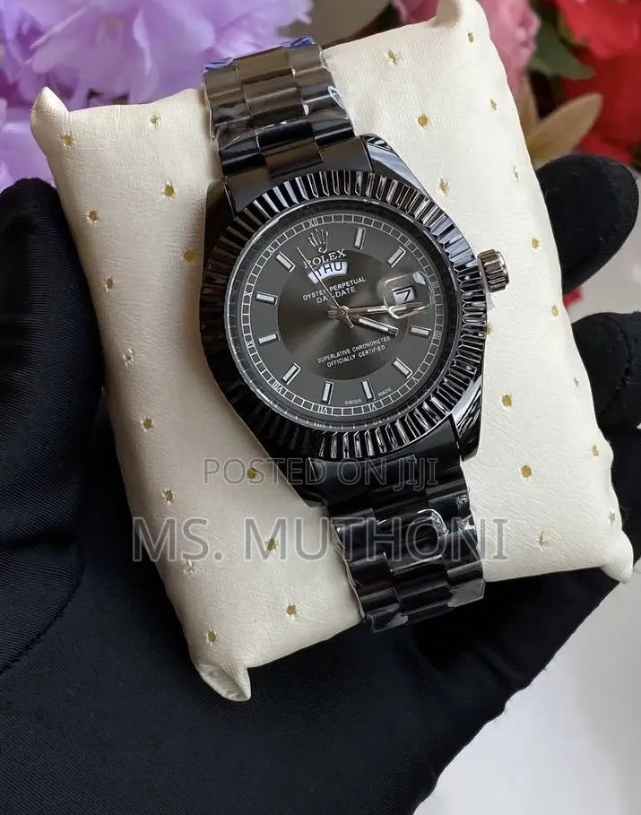 Black Stainless Steel Rolex Oyster Perpetual Day-Date Wristwatch