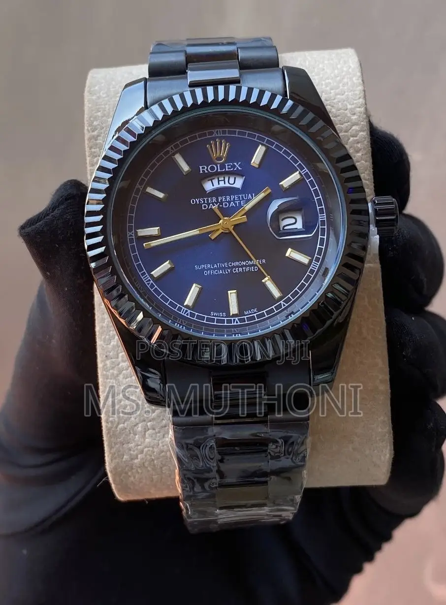 Black Stainless Steel Rolex Oyster Perpetual Day-Date Wristwatch