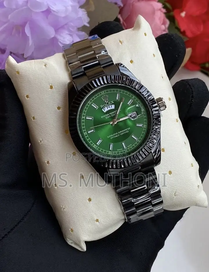 Black Stainless Steel Rolex Oyster Perpetual Day-Date Wristwatch