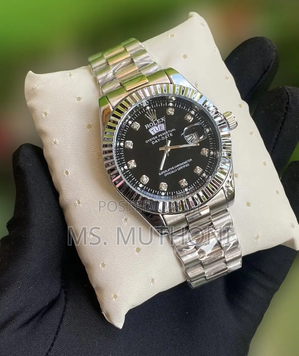 Stainless Steel Silver Strap Battery Powered Rolex Gents Watch *