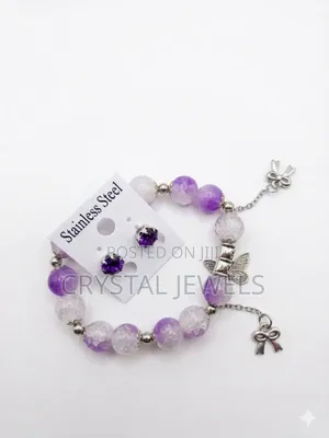 Elegant Purple Butterfly Jewelry – Bracelet Stainless Steel Earrings