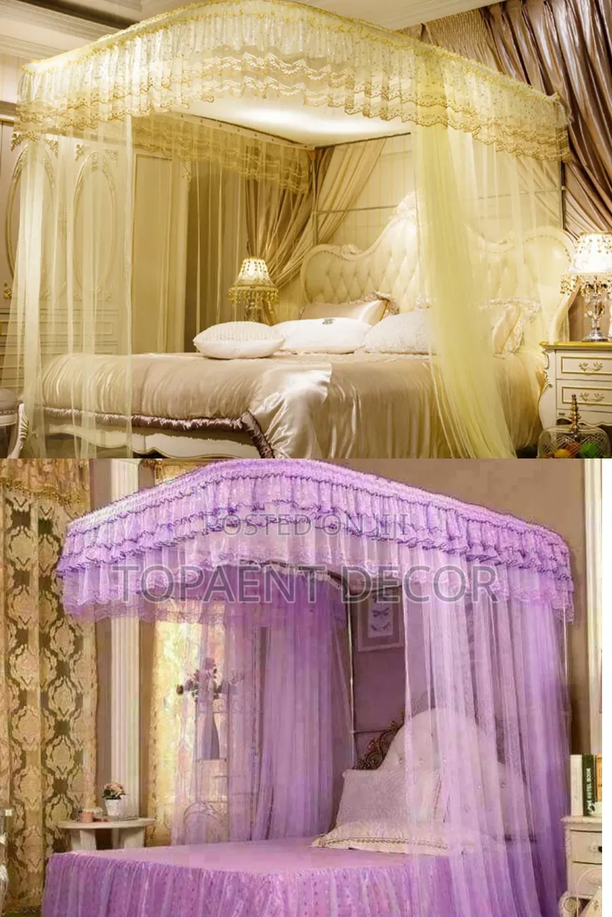 Cream and Purple Easy to Fix and Decorative 2 Stand Mosquito Net