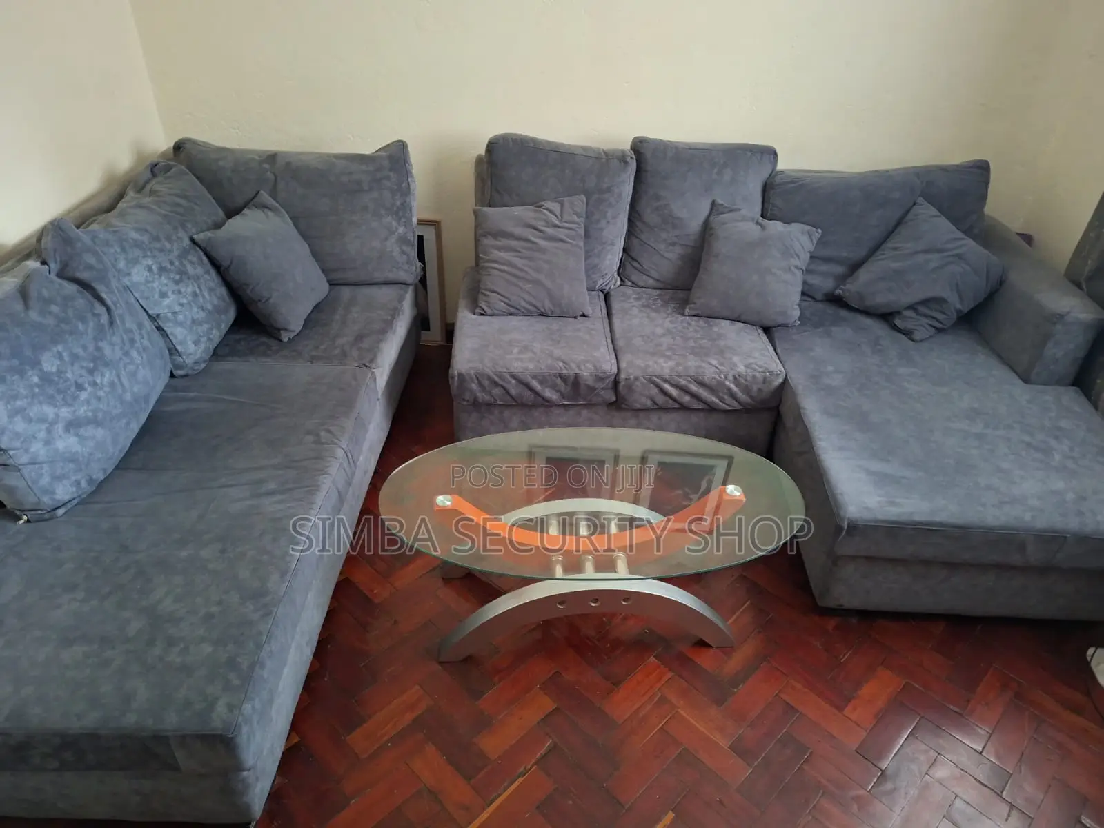 Luxury Grey U Shaped 7 Seater Sofa Plus Coffee Table Glass Set