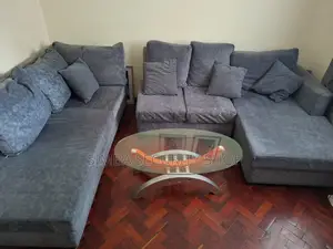 Luxury Grey U Shaped 7 Seater Sofa Plus Coffee Table Glass Set