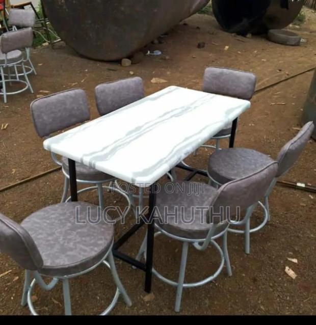 Rectangle Marble Top With Low Counter Stools With Powder Coated