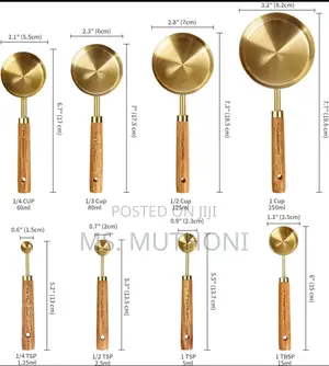 Gold-Plated Stainless Steel 8pcs Measuring Cups With Wooden Handles
