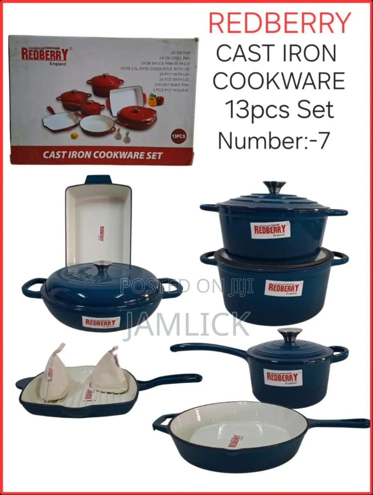 Redberry 13pcs Premium Enamel Coated Cast Iron Cookware Set – Red