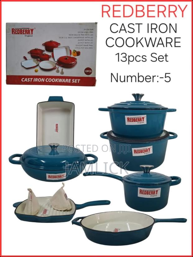 Redberry 13pcs Premium Enamel Coated Cast Iron Cookware Set – Red - thumbnail 3