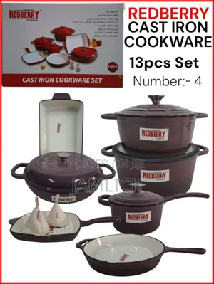 Redberry 13pcs Premium Enamel Coated Cast Iron Cookware Set – Red