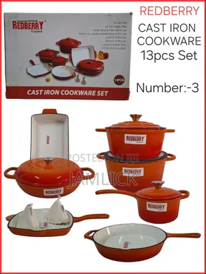 Redberry 13pcs Premium Enamel Coated Cast Iron Cookware Set – Red