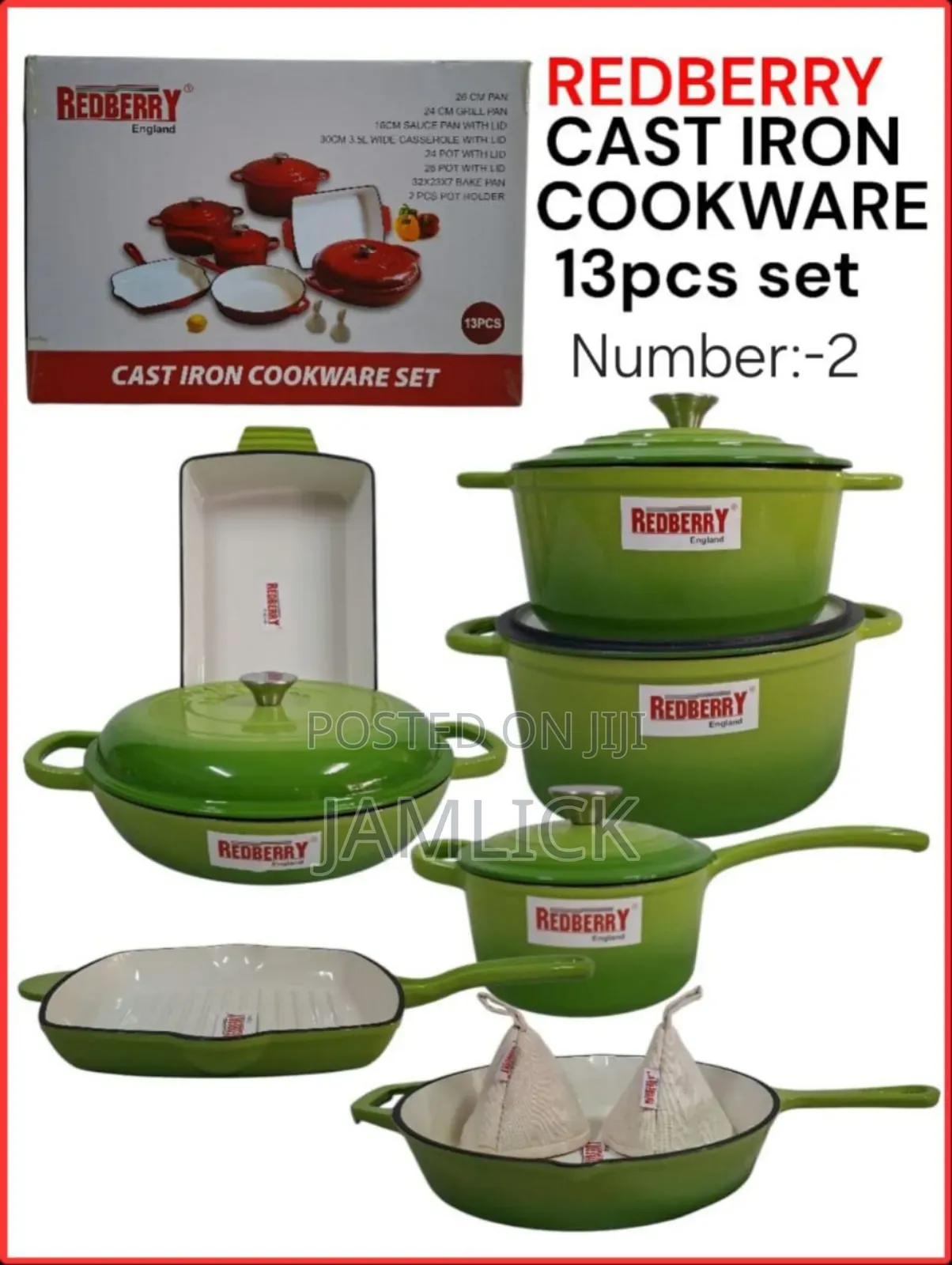 Redberry 13pcs Premium Enamel Coated Cast Iron Cookware Set – Red