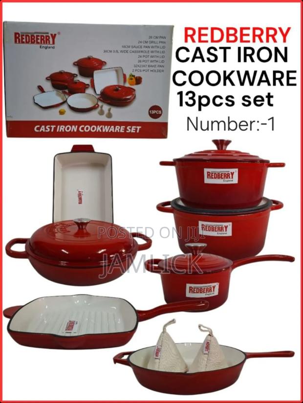 Redberry 13pcs Premium Enamel Coated Cast Iron Cookware Set – Red - thumbnail 7