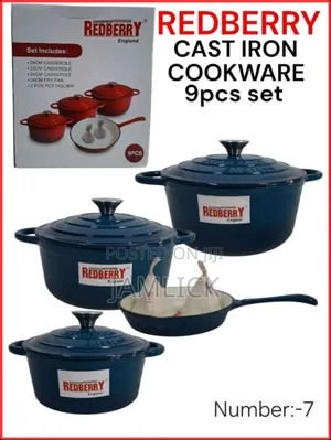 Redberry 9pcs Premium Enamel Coated Cast Iron Cookware Set –Red