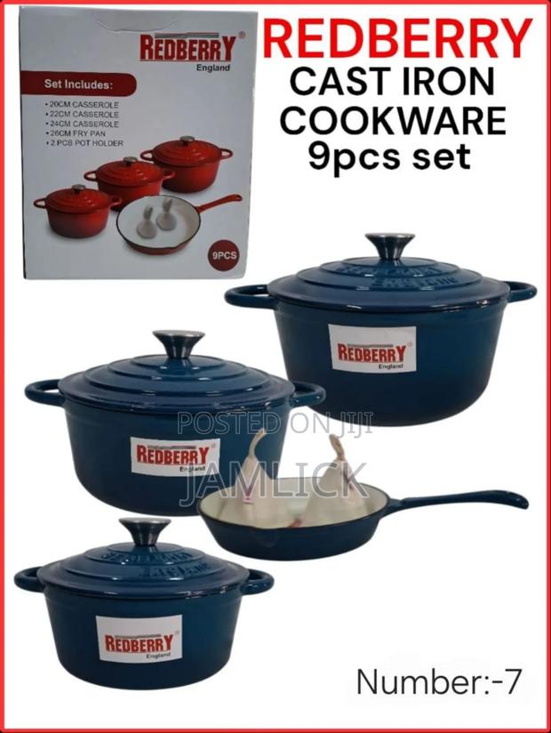 Redberry 9pcs Premium Enamel Coated Cast Iron Cookware Set –Red