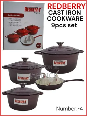 Redberry 9pcs Premium Enamel Coated Cast Iron Cookware Set –Red