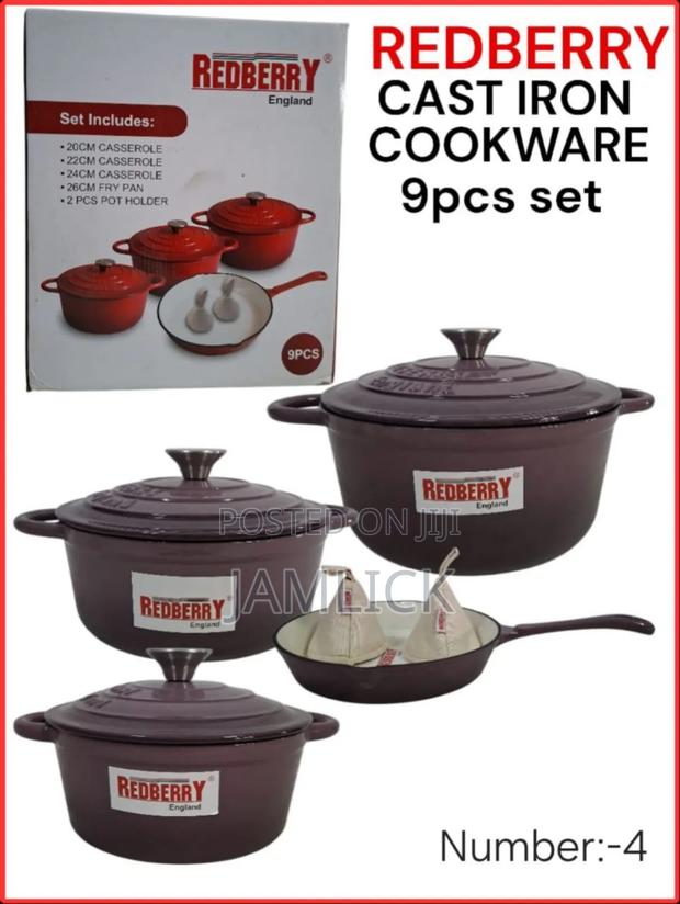 Redberry 9pcs Premium Enamel Coated Cast Iron Cookware Set –Red - thumbnail 2