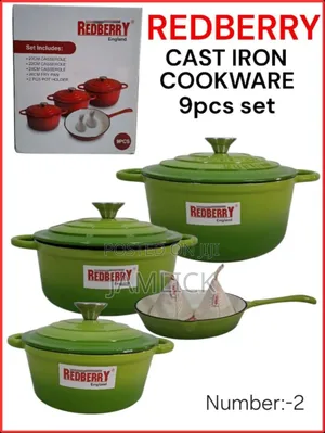 Redberry 9pcs Premium Enamel Coated Cast Iron Cookware Set –Red