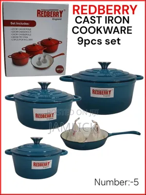 Redberry 9pcs Premium Enamel Coated Cast Iron Cookware Set –Red