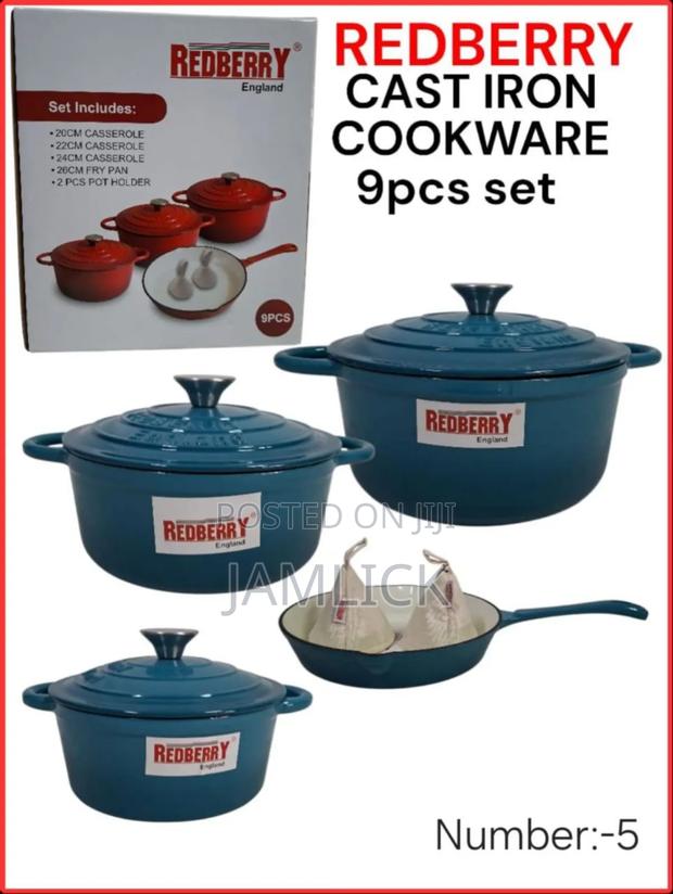 Redberry 9pcs Premium Enamel Coated Cast Iron Cookware Set –Red - thumbnail 4