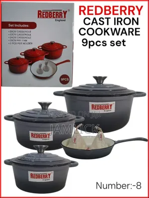 Redberry 9pcs Premium Enamel Coated Cast Iron Cookware Set –Red