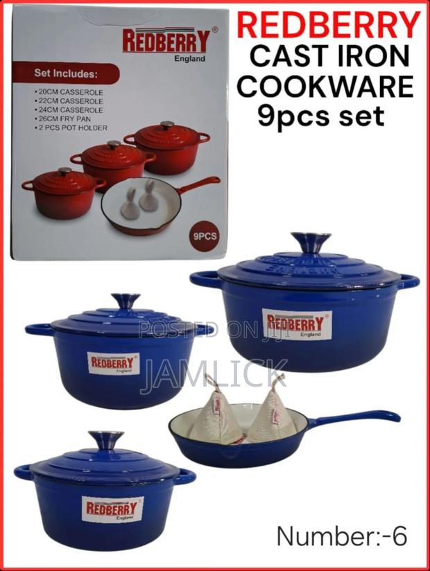Redberry 9pcs Premium Enamel Coated Cast Iron Cookware Set –Red - thumbnail 6