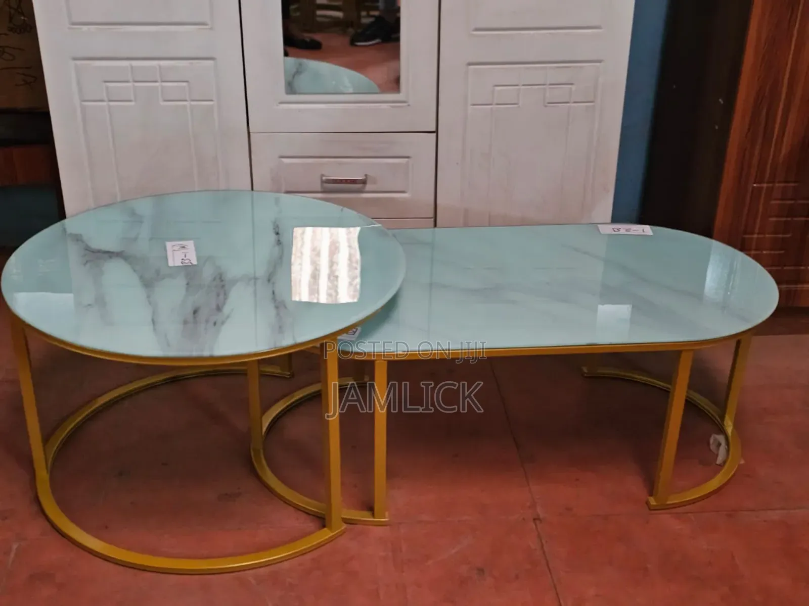 2-in-1 Marble Nesting Coffee Table (Glass Effect) – White –Dv