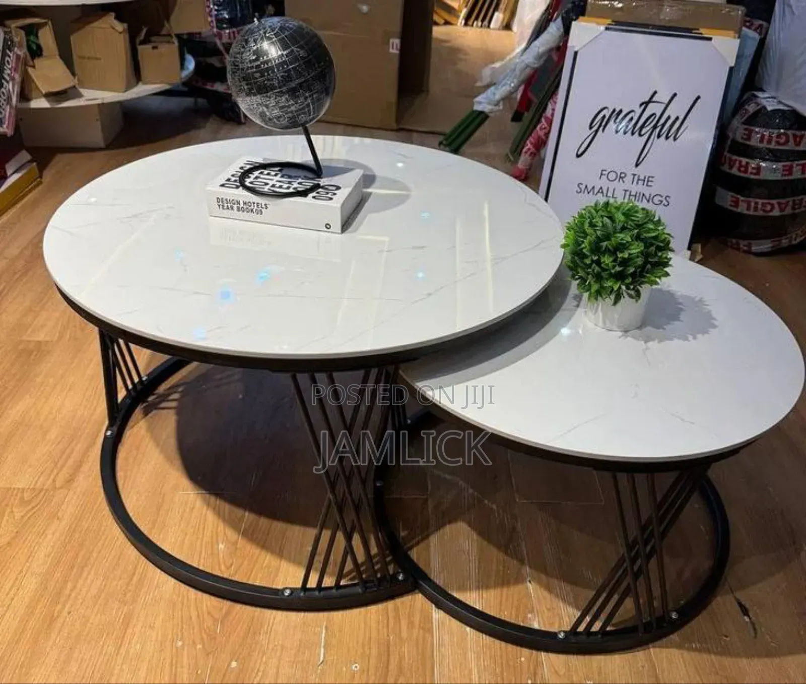 Modern Luxury 2-in-1 Pure Marble Nesting Tables With Black Stand – Dv