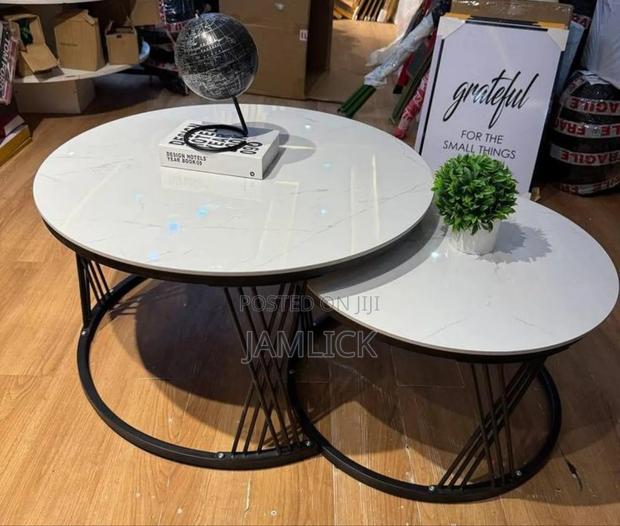 Modern Luxury 2-in-1 Pure Marble Nesting Tables With Black Stand – Dv