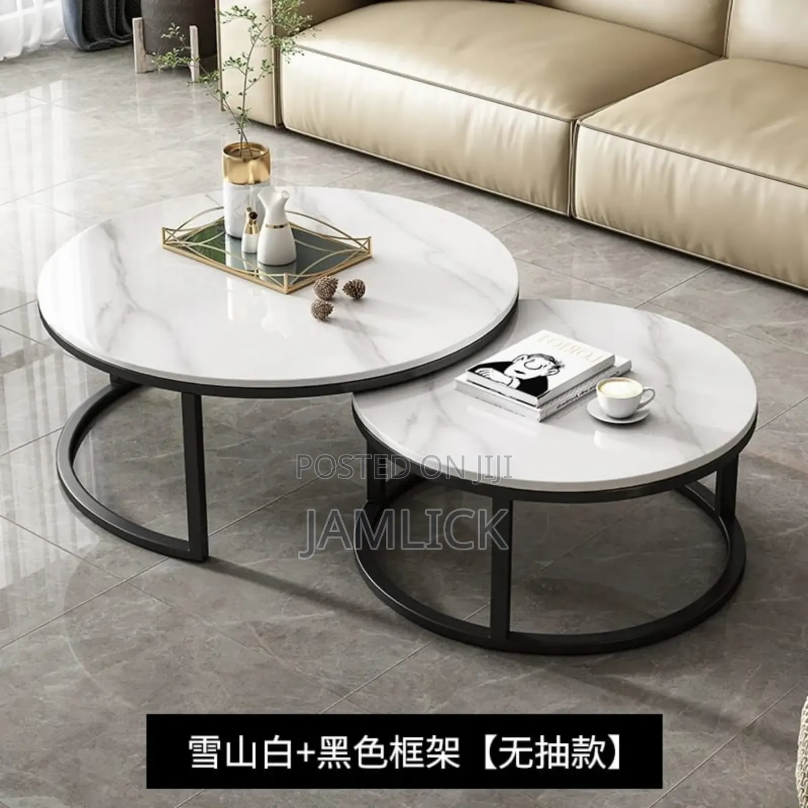 Modern Luxury 2-in-1 Pure Marble Nesting Tables With Black Stand – Dv