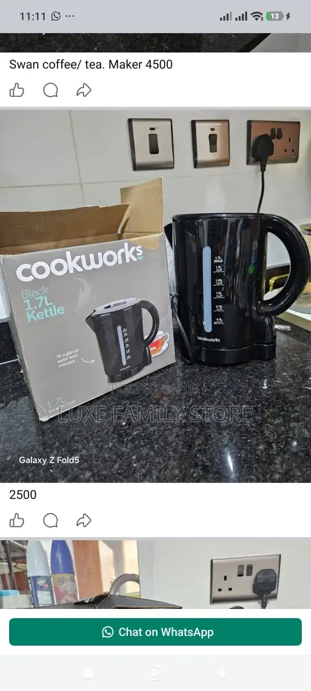 Cookworks Black 1.7l Electric Kettle.