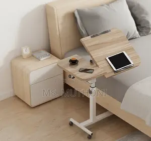 Mobile Laptop Desk Featuring Adjustable Height and Lockable Wheels