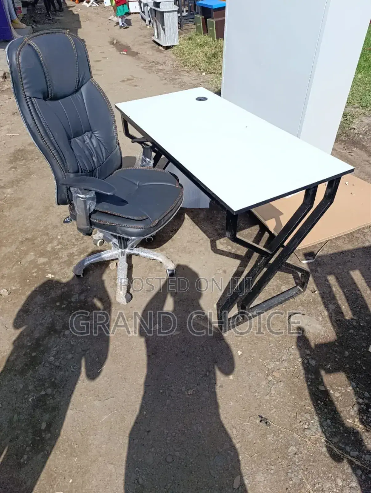 Leather Office Chair and Metallic Table
