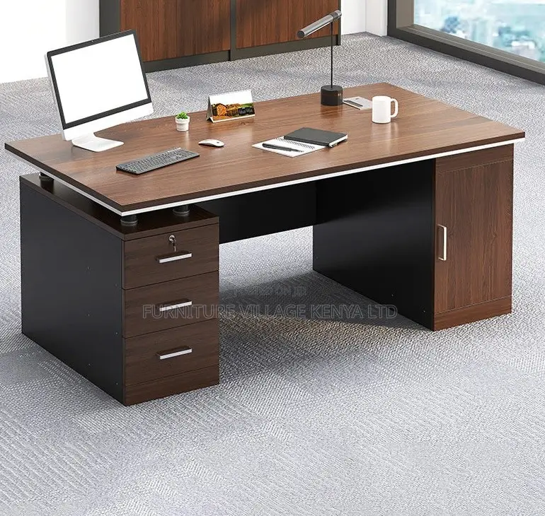 Office Desk; 1.4 Meter Office Desk With 3 Drawers and 1 Cupboard